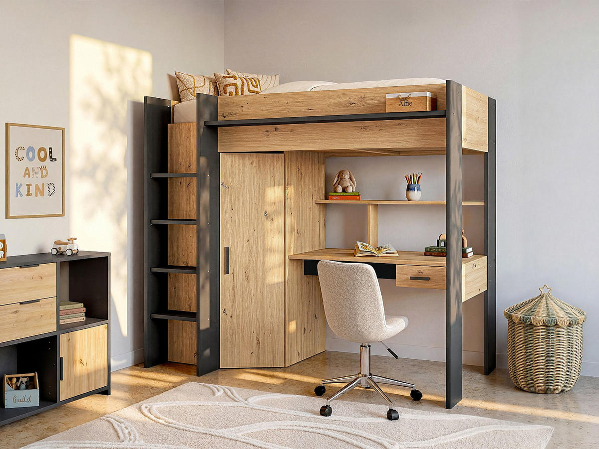 HOCHBETT - 1 Person - Holz, Platte - Anthrazitgrau, Naturfarben Hell - - Anthrazit/Naturfarben, Holz (90/200cm) - Vente-Unique