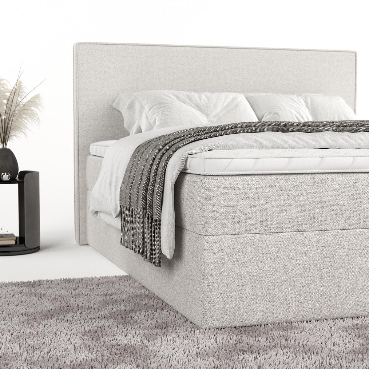 BOXBETT Nuvia 140/200 cm Hellbeige im Riva Stoff - Sandfarben/Schwarz, Holz/Holzwerkstoff (140/200cm) - AltaBeds