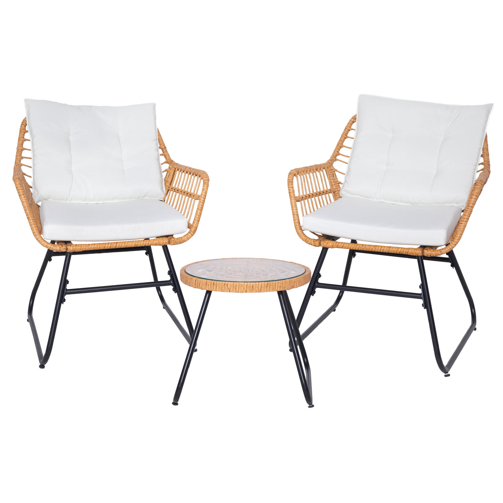 BALKONSET 3-teilig aus Rattan, natur - Naturfarben, Kunststoff - SVITA