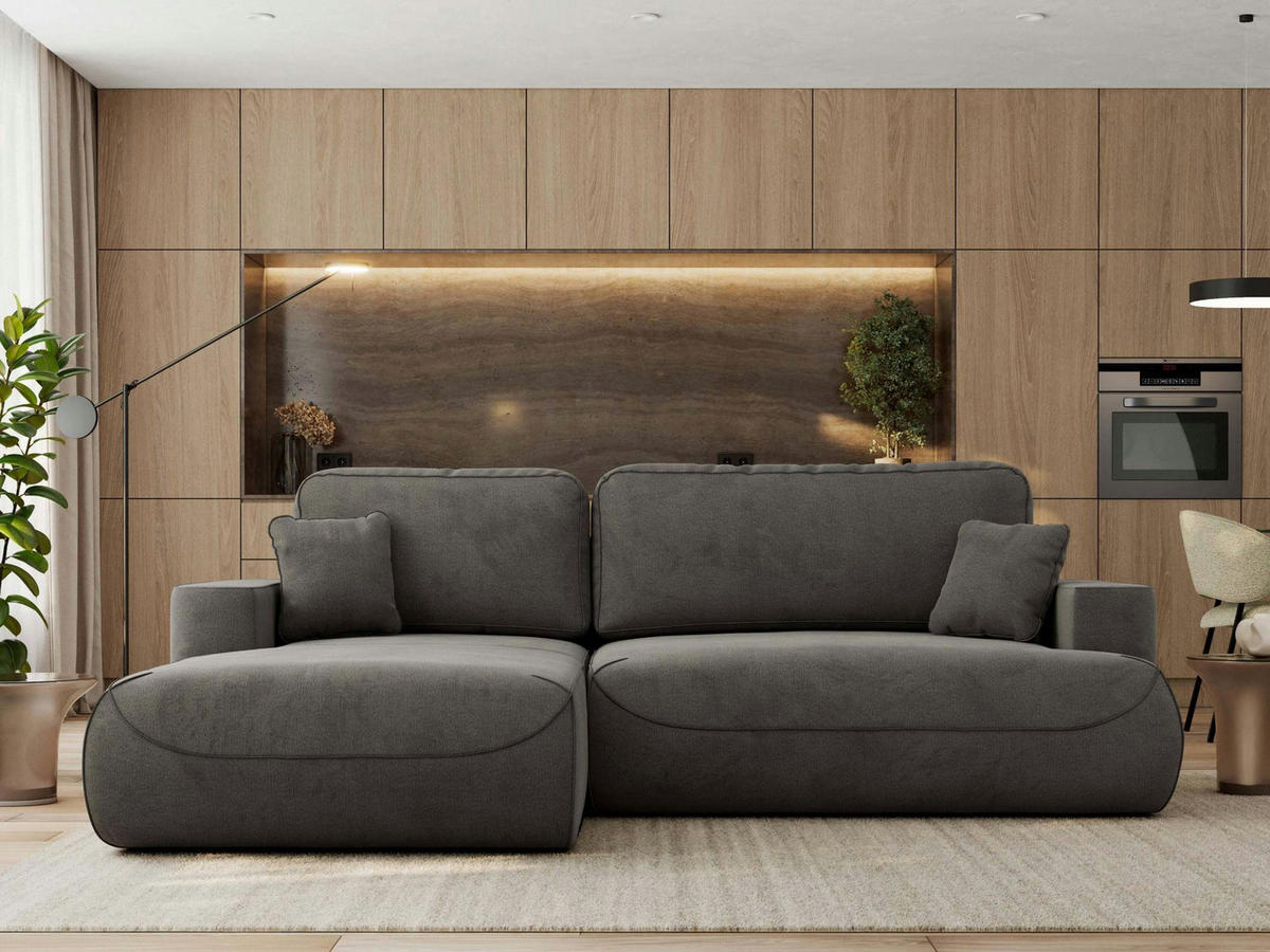 ECKSOFA OVO L Dunkelgrau Velvet - Links Seite - Dunkelgrau/Schwarz, Kunststoff/Textil (271/195cm) - MKS