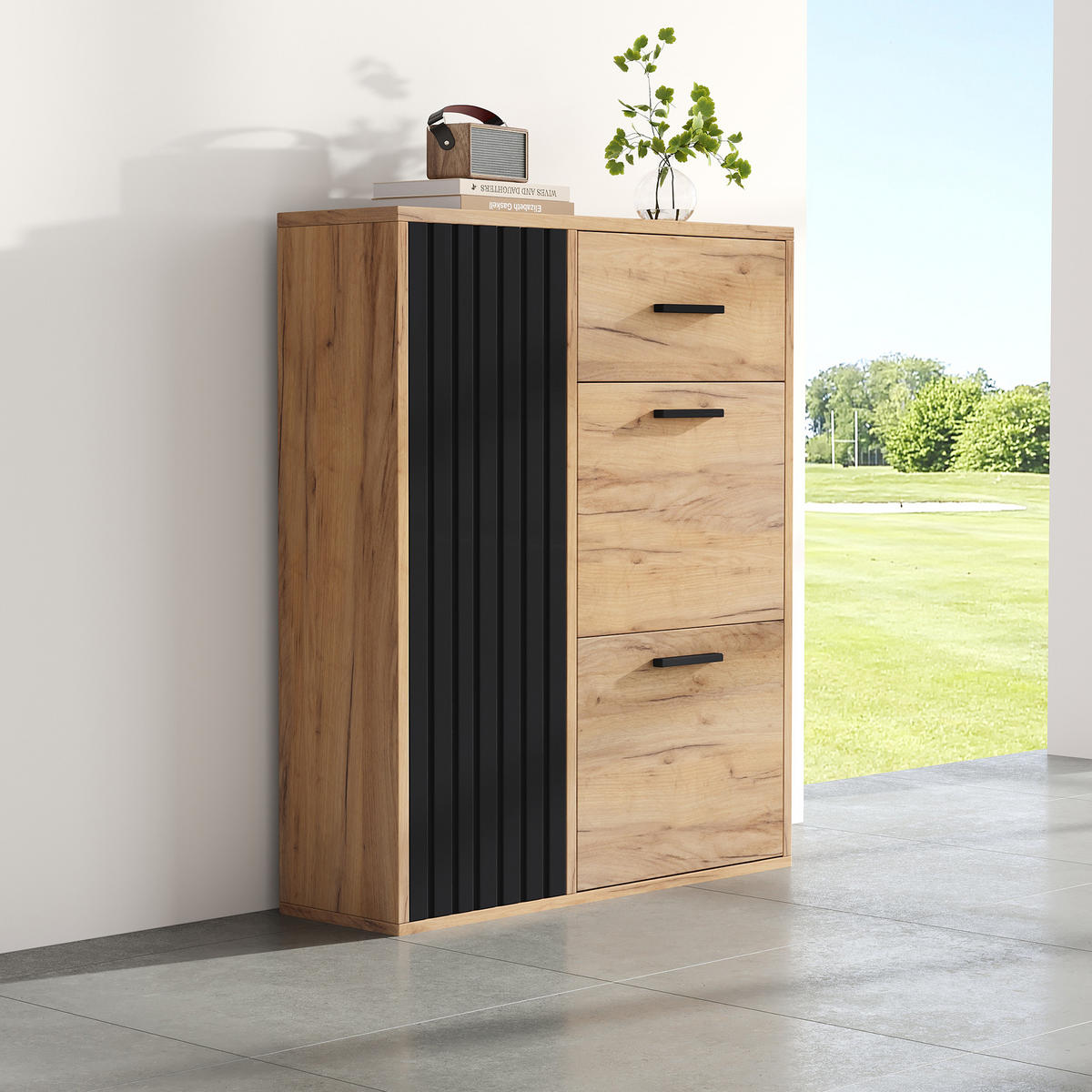 SCHUHSCHRANK Modern verstellbar Schwarz Natur 80x24x95.5cm - Multicolor, Holzwerkstoff (24/95.5/80cm) - FLIEKS