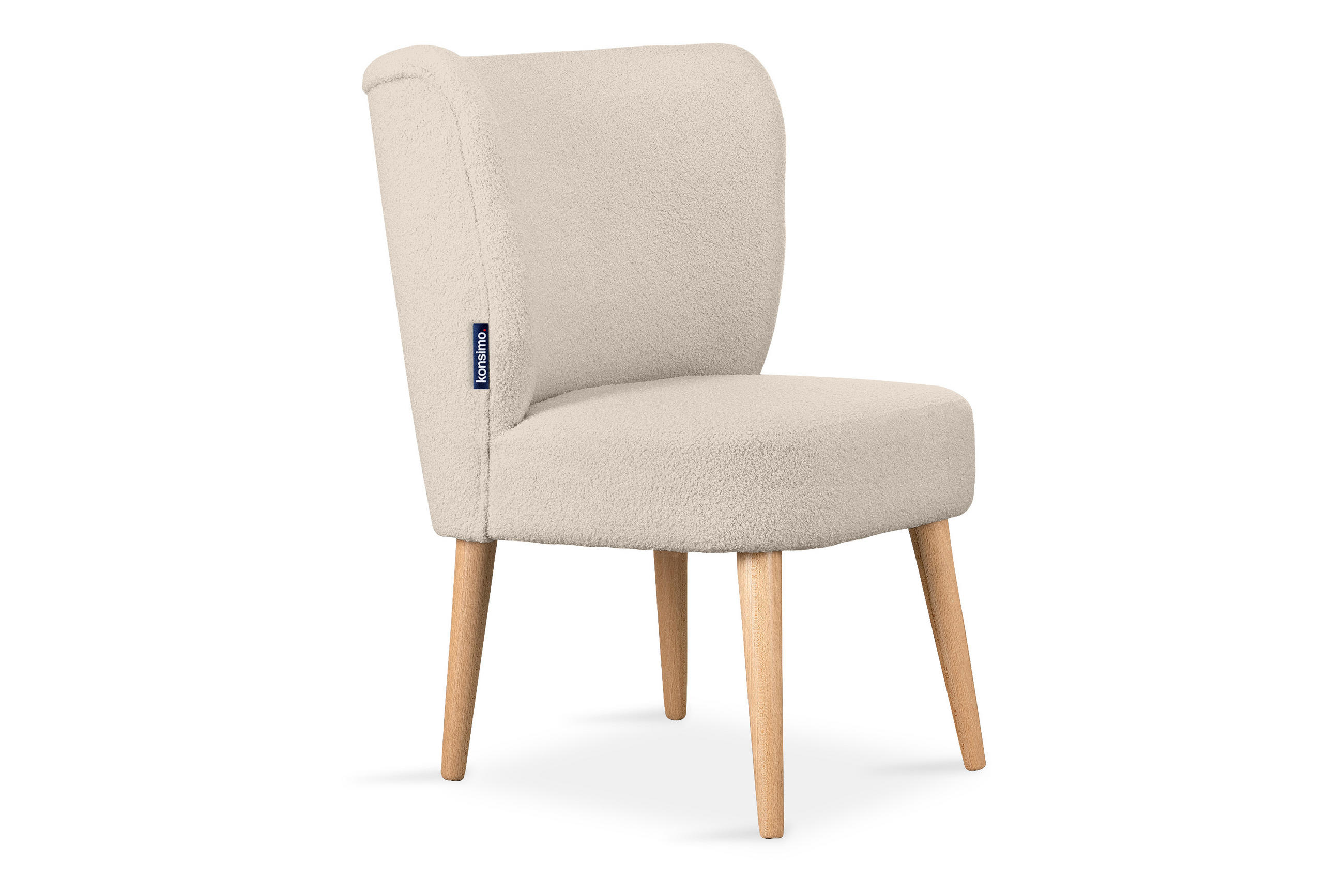 COCKTAILSESSEL APPA auf hohen Beinen aus Buche, aus recyceltem Boucle-Stoff, Ecru/Buche Dekor - Ecru/Buchefarben, Holz/Textil (63/89/65cm) - KONSIMO®