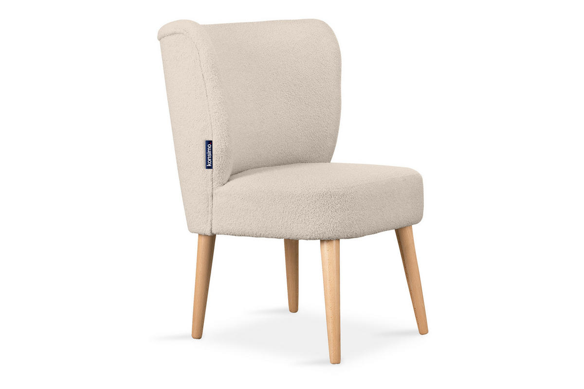 COCKTAILSESSEL APPA auf hohen Beinen aus Buche, aus recyceltem Boucle-Stoff, Ecru/Buche Dekor - Ecru/Buchefarben, Holz/Textil (63/89/65cm) - KONSIMO®