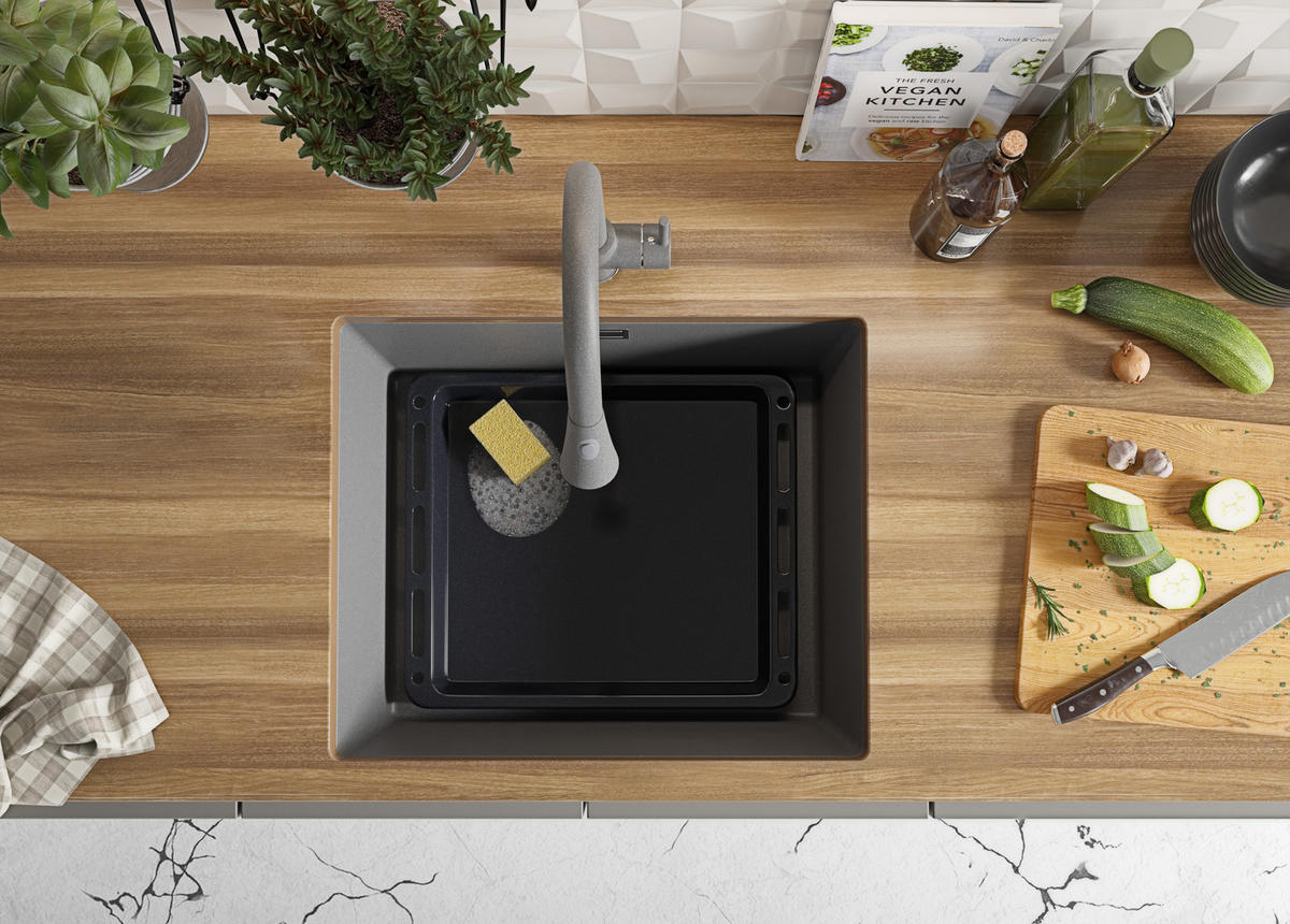 UNTERBAUSPÜLE GRANIT London, 2-er set Grau 56/47 cm 1 Becken + Ablauf-Set ab 60er Unterschrank - Chromfarben/Grau, Kunststoff (56/20/47cm) - Primagran