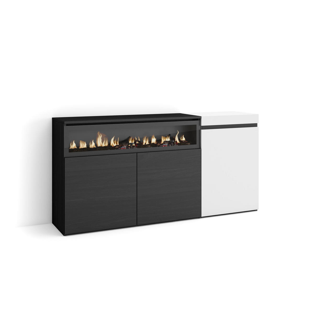 SIDEBOARD Elektrokamin, weiß und schwarz, 150/35/75cm - Multicolor, Holzwerkstoff (150/75/35cm) - Skraut Home