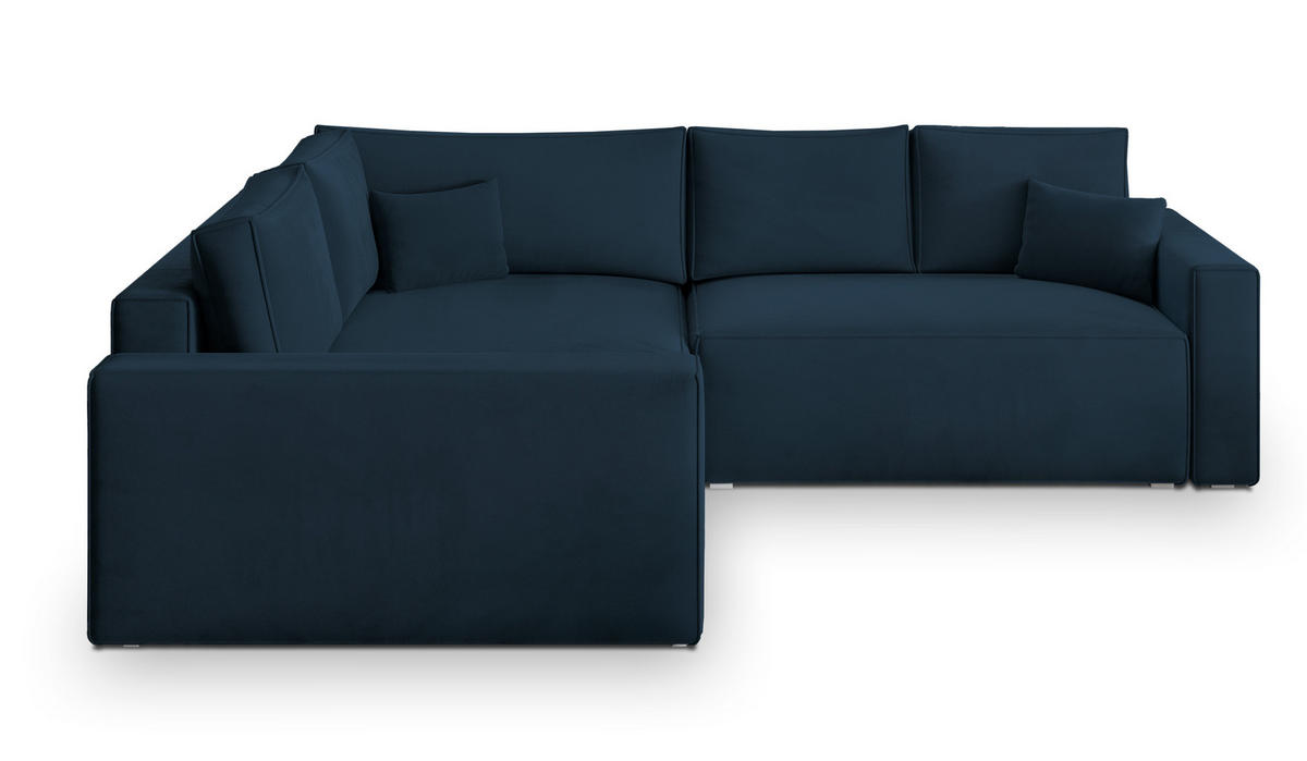 ECKSOFA ERONIS L-S Blau Velours-Stoff mit Schlaffunktion - Blau, Holz (265/194cm) - MASSENO