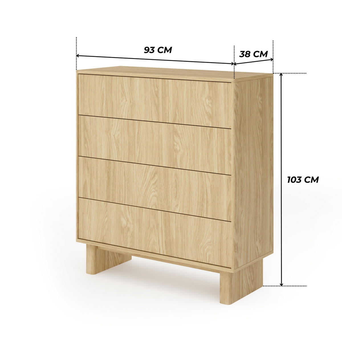 KOMMODE VIRONE (Geölte Eiche, 4 Schubladen, Vollauszug, Push-to-Open) - Eichefarben, Holz/Holzwerkstoff (93/103/38cm) - Ravio