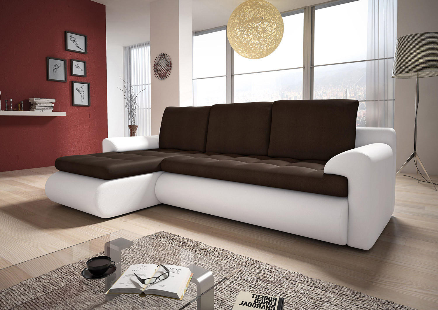 ECKSOFA Santi, Seite: Links - Weiß/Braun, Holz/Textil (226/152cm) - Sofnet