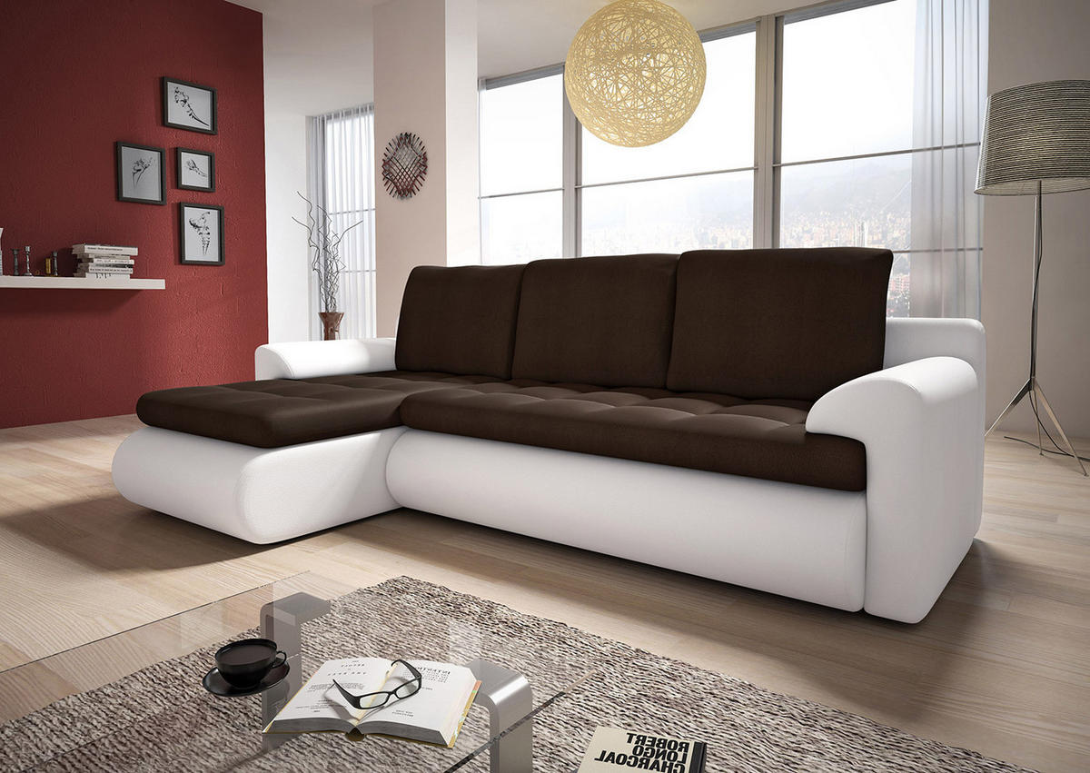 ECKSOFA Santi, Seite: Links - Weiß/Braun, Holz/Textil (226/152cm) - Sofnet