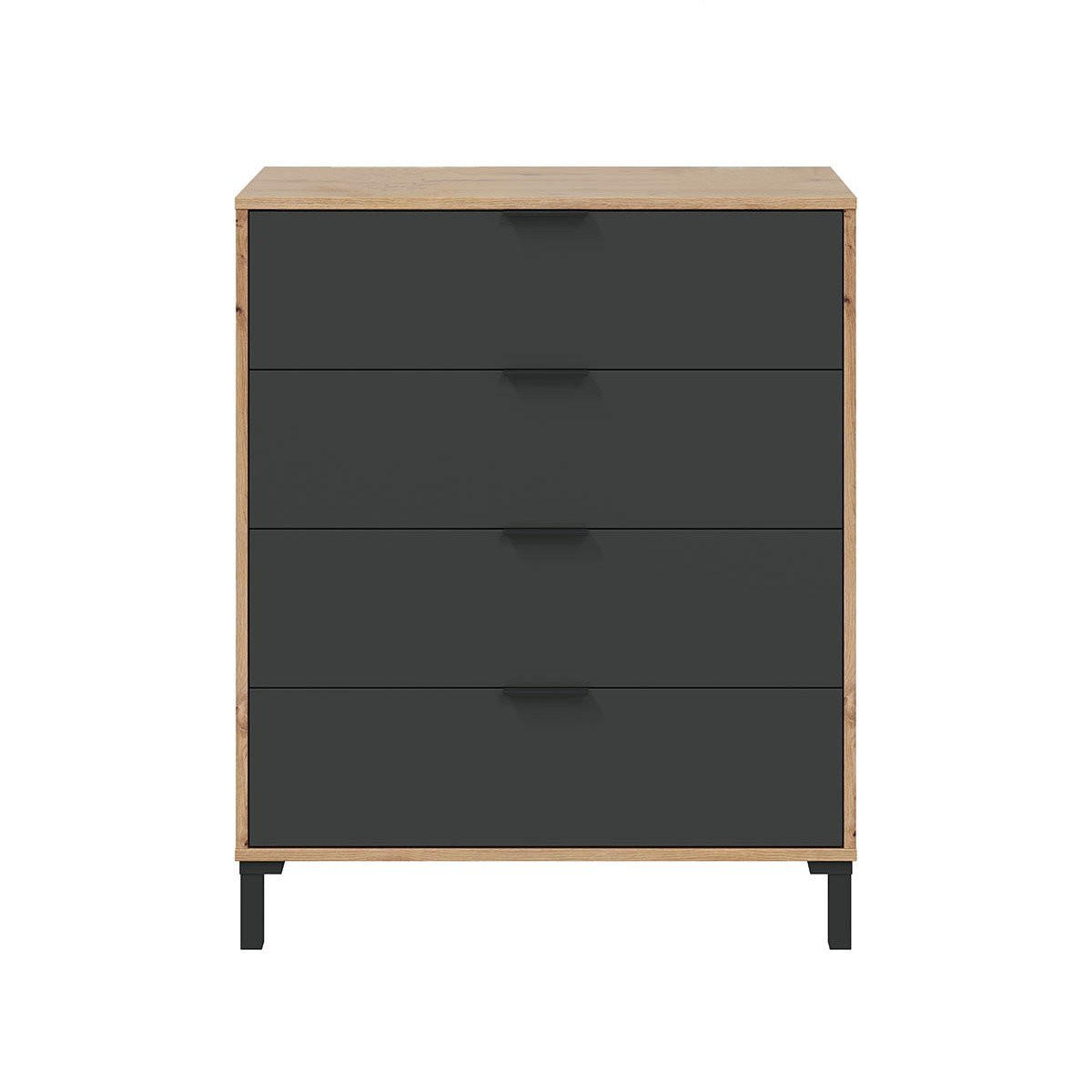 KOMMODE mit 4 Schubladen, Dekor Eiche und Anthrazitgrau - L77,5 cm - Apfelbaumfarben, Holzwerkstoff (40/93.5/77.5cm) - Calicosy