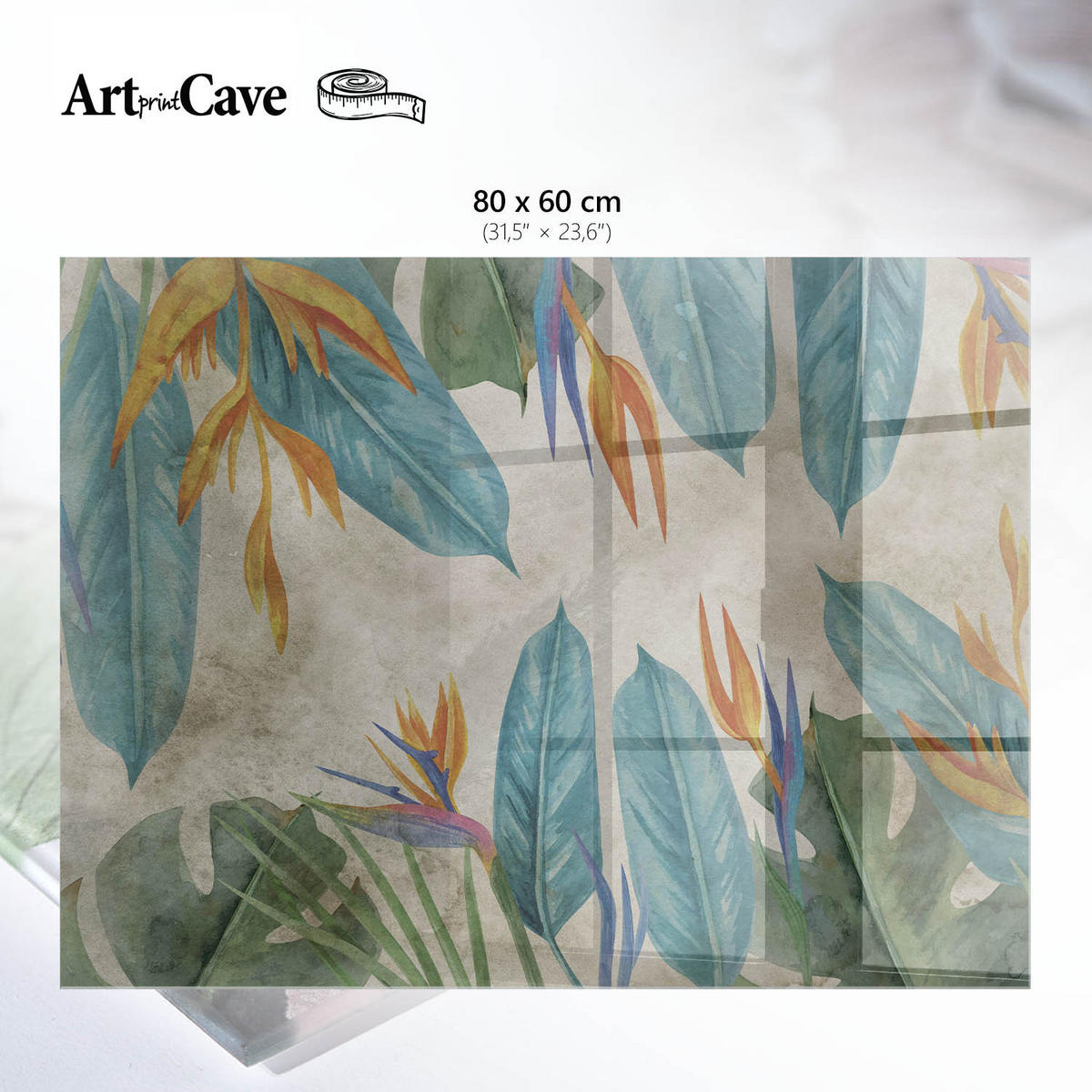 GLASPLATTE 80x60 cm – Tropische Flora - Grau, Glas (0.4/80/60cm) - ArtPrintCave