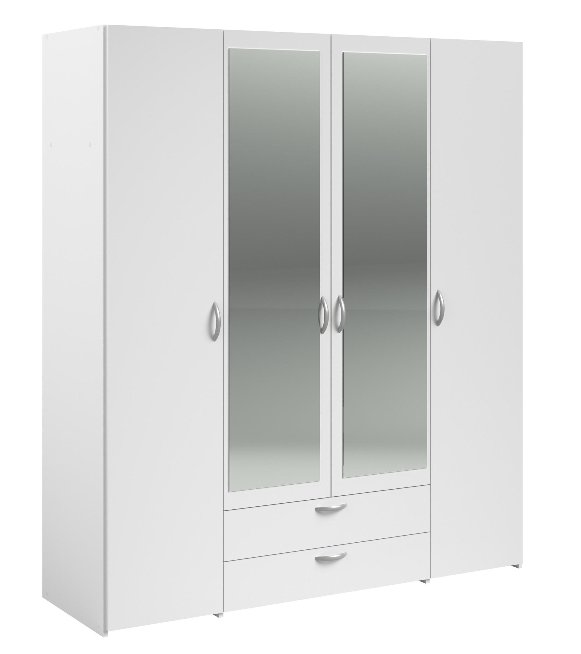 KLEIDERSCHRANK Daily 3 in Weiß 160 x 185 x 51 cm (BxHxT) – Kleiderschrank 4 türig mit Spiegel - Weiß, Holzwerkstoff (160/185/51cm)