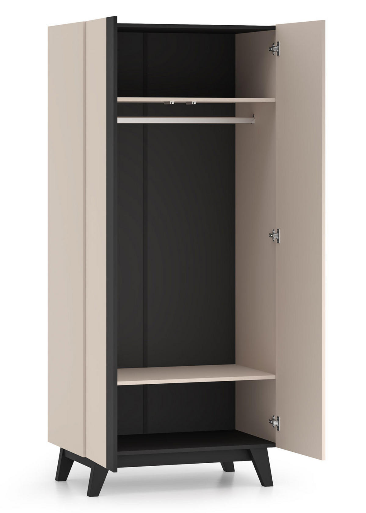 KLEIDERSCHRANK Freshion Kaschmir / Schwarz 90 / 53 / 200cm - Multicolor/Creme, Holz/Holzwerkstoff (90/200/53cm) - Feldmann-Wohnen