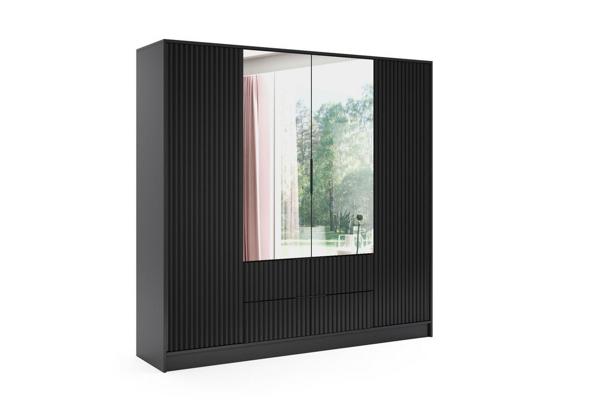 KLEIDERSCHRANK NOA - 200 cm - Schwarz - Schwarz, Holzwerkstoff (200/200/51cm) - ALTDECOR