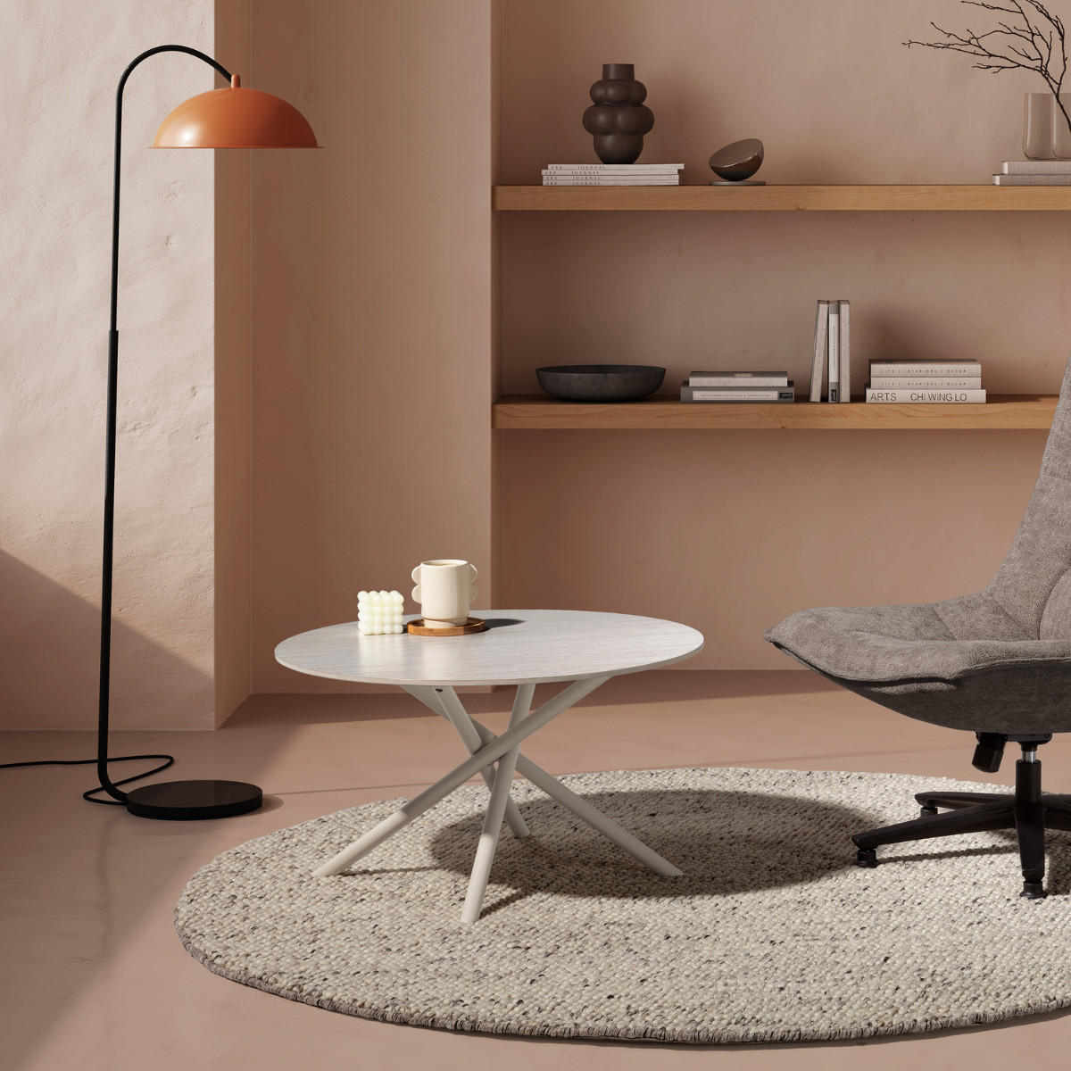 COUCHTISCH mit Metallbeinen 80/80/45 cm - Beige, Metall (90/80/45cm) - Calicosy