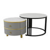 COUCHTISCH 2-in-1 rund grau MDF mit Marmorplatte 70/70cm und 50/50cm - Weiß/Grau, Holzwerkstoff (70/70/46cm) - OKWISH