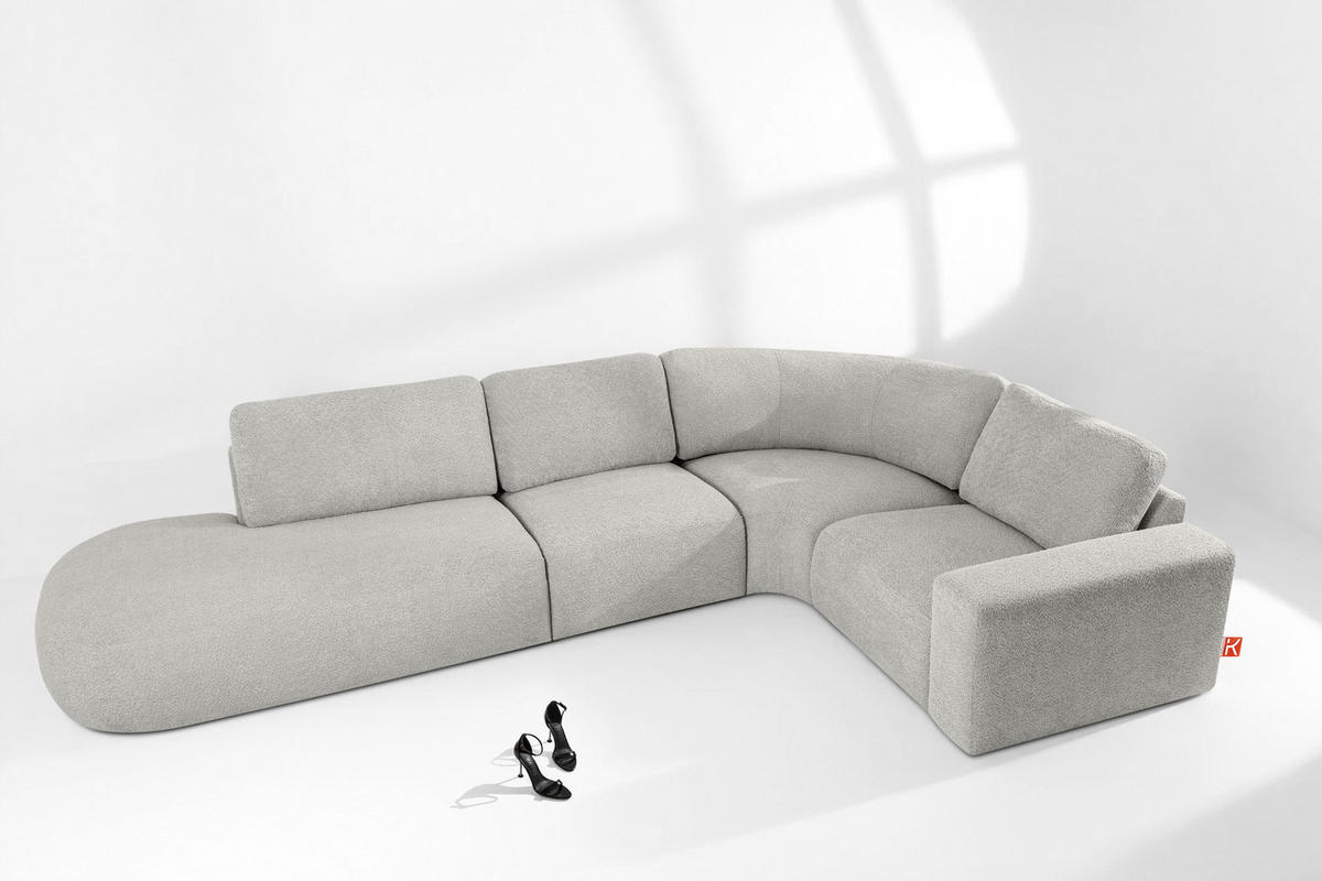 ECKSOFA LINKS ZUCCO, Hellaschgrau - Hellgrau, Holz/Holzwerkstoff (224/373cm) - KONSIMO®