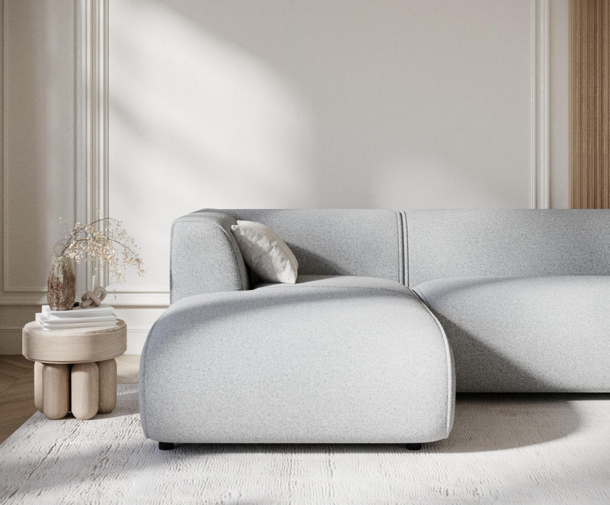 ECKSOFA Melani Hellgrau Webstoff - Hellgrau/Schwarz, Holz/Holzwerkstoff (253/153cm) - Maison de Reve