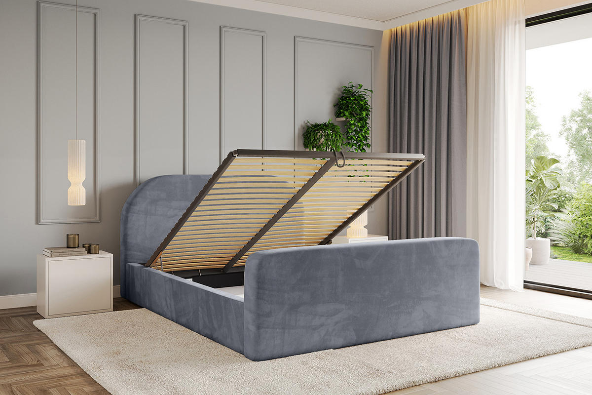 POLSTERBETT mit Bettkasten, Fußteil und Lattenrost, Boxbett mit Matratze H3/H4 - TIVON-Z 180x200 Grau - Grau, Holzwerkstoff/Textil (180/200cm) - ALTDECOR