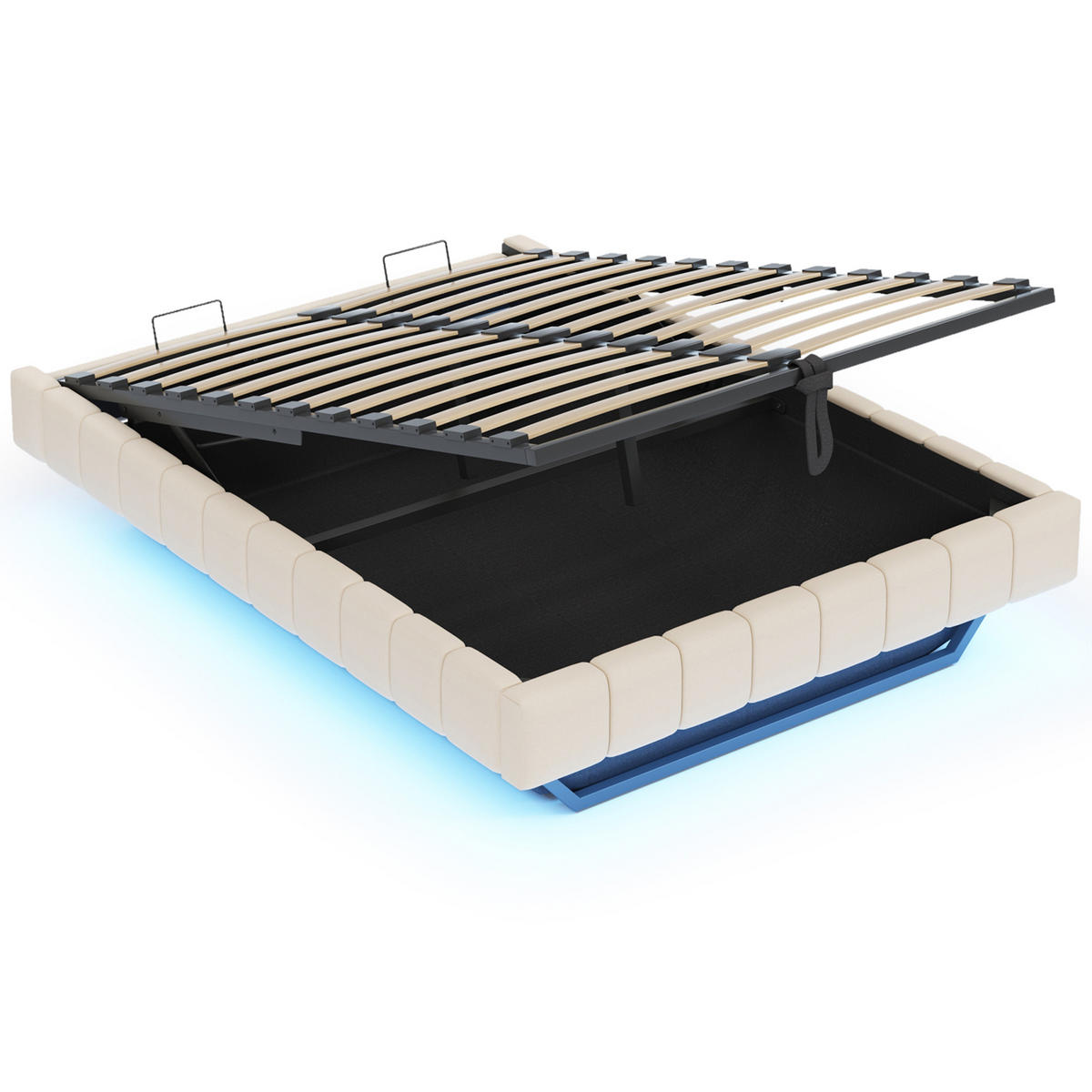 POLSTERBETT 160/200 cm Beige mit Stauraum und LED-Beleuchtung - Beige, Textil (160/200cm) - OKWISH