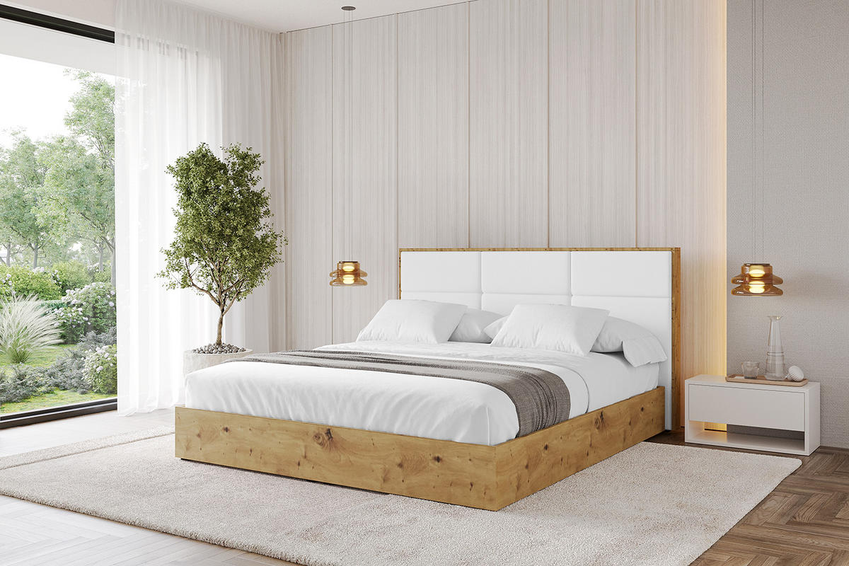 POLSTERBETT mit Bettkasten und Lattenrost, Bett mit Matratze H3/H4 - ENZO1 140x200 Weiß Kunstleder - Weiß Hochglanz, Holzwerkstoff/Textil (140/200cm) - ALTDECOR