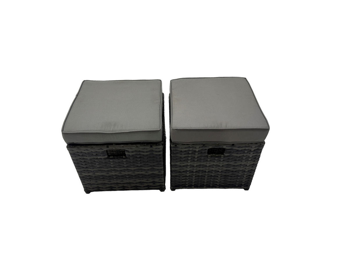 GARTENMÖBEL SET PE Polyrattan 8-Sitzer - Dunkelgrau/Grau, Glas/Kunststoff - Fimous