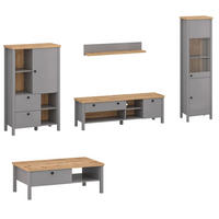 WOHNZIMMER-SET Melini schiefergrau / Eiche Delano hell 5-teilig - Grau, Holz/Holzwerkstoff (286/200/60cm) - Feldmann-Wohnen