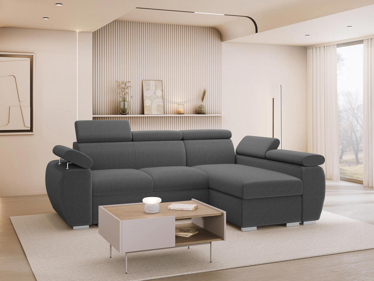 ECKSOFA Boston Mini, Seite: Rechts - 2R+LC - Chromfarben/Grau, Holz/Textil (255/170cm) - MIRJAN24