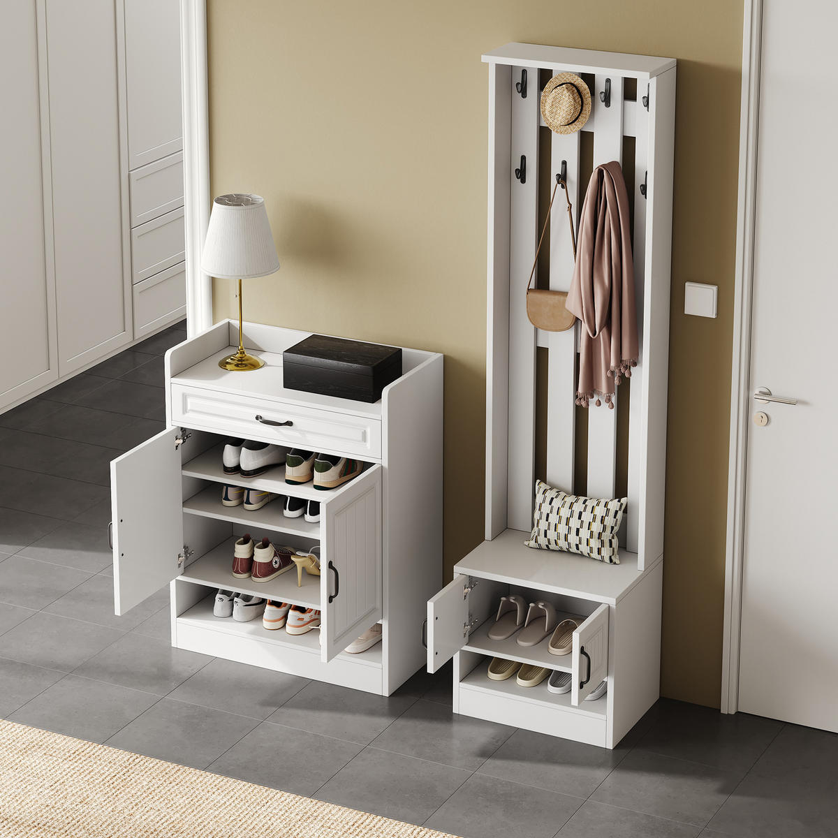 GARDEROBENSET Wand mit Schuhbank Weiß 125x36x190cm - Weiß, Holzwerkstoff (36/190/125cm) - FLIEKS