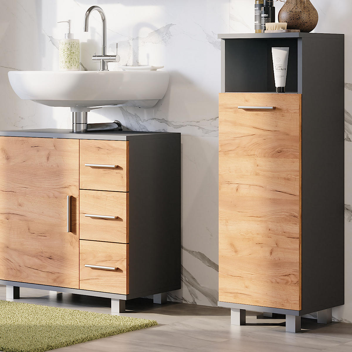 MIDISCHRANK Ilias Anthrazit/Goldkraft Eiche 30.2 x 190 cm mit 2 Türen - Honigeiche/Anthrazit, Holzwerkstoff (30.2/95/30cm) - Vicco