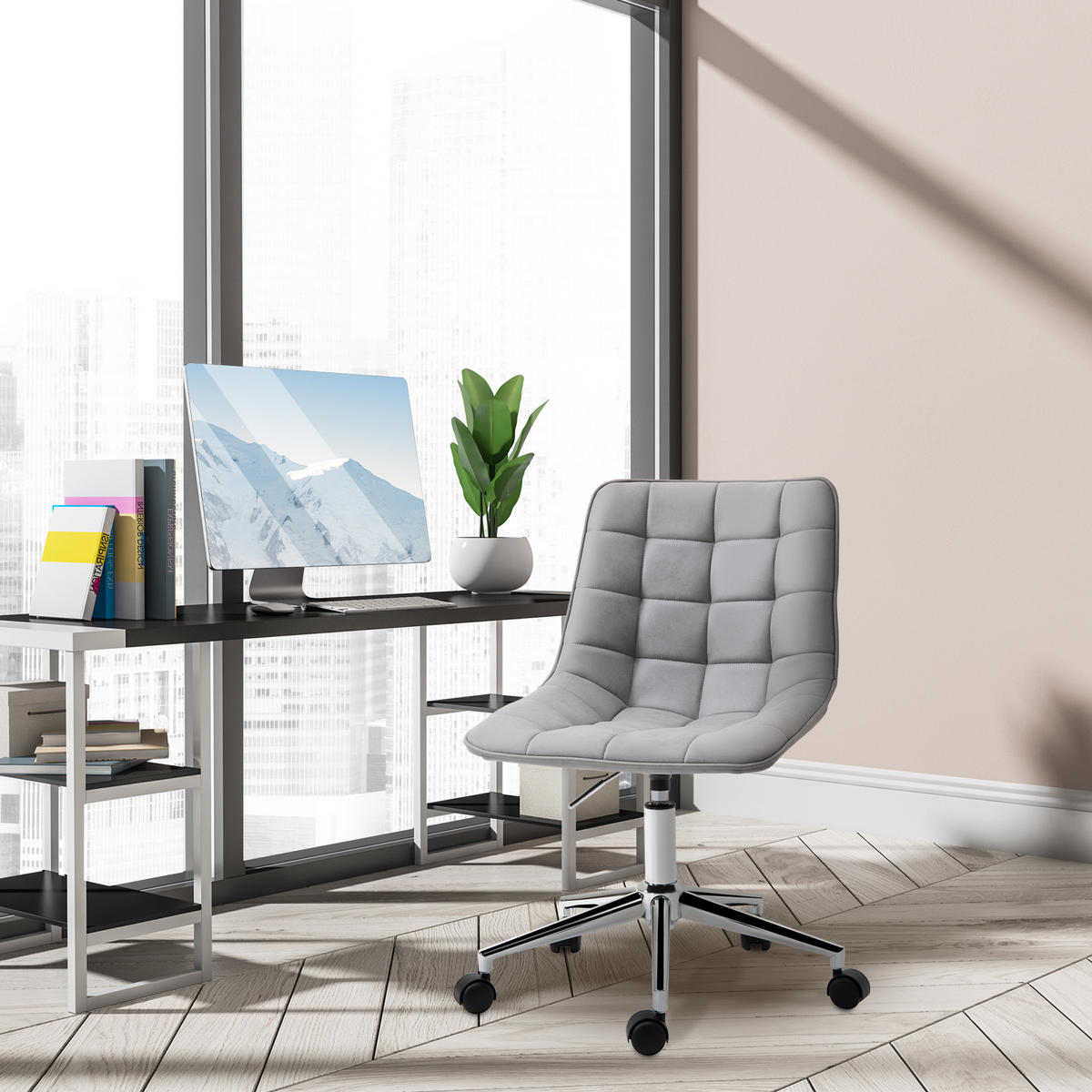 BÜROSTUHL Schreibtischstuhl höhenverstellbar 360° drehbar Mikrofaser Hellgrau - Hellgrau, Kunststoff (60/90/60cm) - Vinsetto