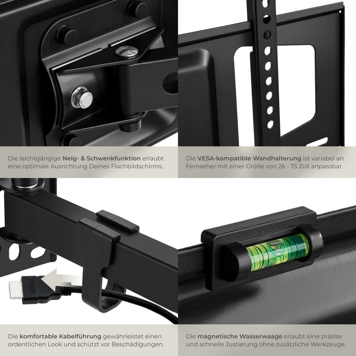TV-WANDHALTERUNG, bis 50 kg, schwarz - Schwarz, Metall (8.1/43/44.5cm) - tectake