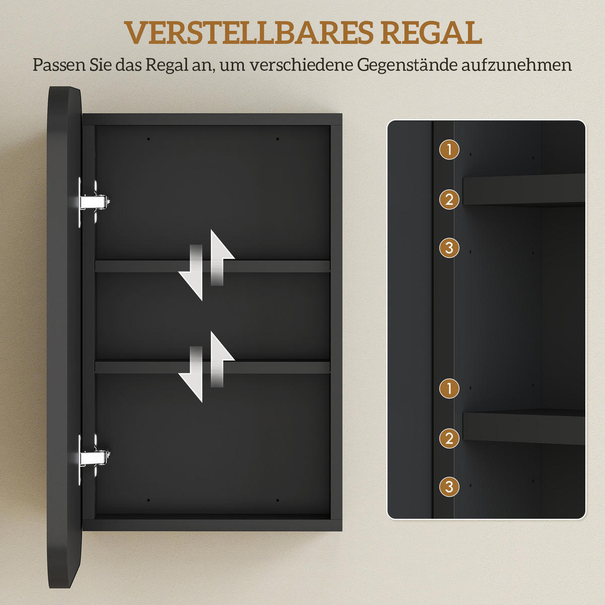 BAD Spiegelschrank Spanplatte Glas Schwarz - Schwarz, Holzwerkstoff (40/60/10cm) - HOMCOM