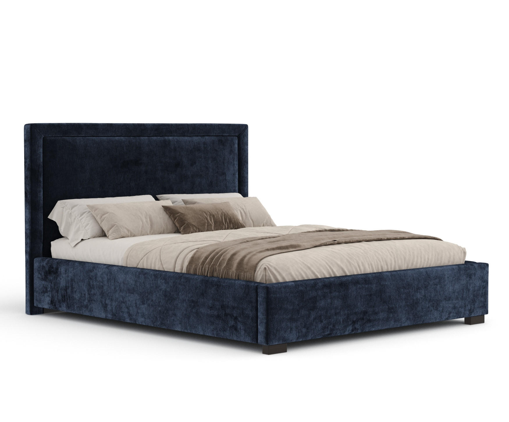 POLSTERBETT Ordina Marineblau 160/200 cm im Chenille-Stoff - Schwarz/Naturfarben, Holz/Holzwerkstoff (160/200cm) - Maison de Reve