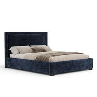 POLSTERBETT Ordina Marineblau 180/200 cm im Chenille-Stoff - Schwarz/Naturfarben, Holz/Holzwerkstoff (180/200cm) - Maison de Reve
