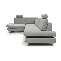 ECKSOFA CASA II L-S Grau Plüsch-Stoff mit Schlaffunktion - Grau, Holz (272/199cm) - MASSENO