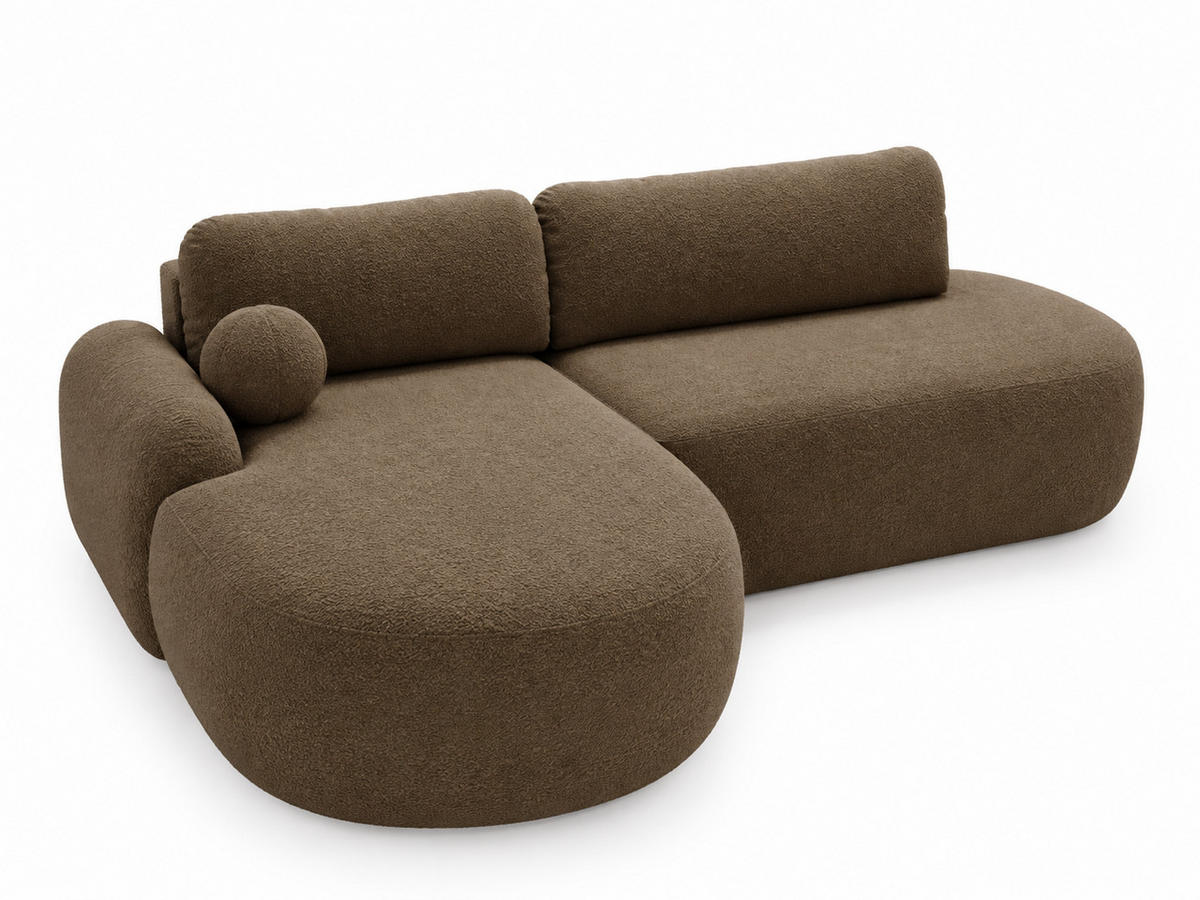 ECKSOFA Aurio O Bouclé-Stoff Braun Links - Braun, Holz/Textil (271/177cm) - Graingold