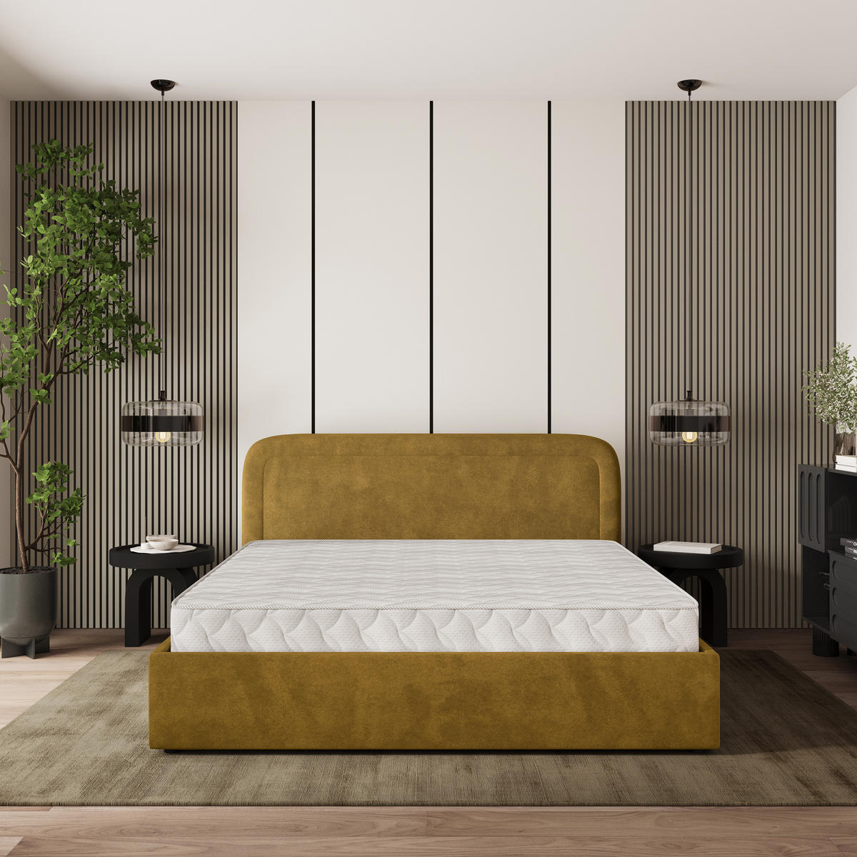 POLSTERBETT BENIRA K 200x200 cm mit Bettkästen - Gelb - Gelb, Holz/Textil - MASSENO