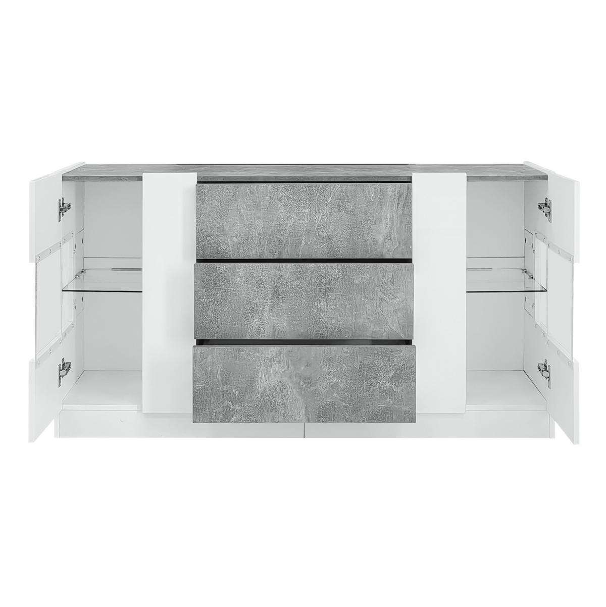 SIDEBOARD 140/35/75 cm in Weiß und Marmorlook mit 2 Türen, 3 Schubladen und LED - Weiß, Holzwerkstoff (140/75/35cm) - Flora Grace