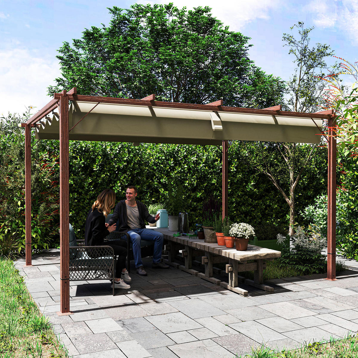 PERGOLA ca. 3x4m Naturholz - Naturfarben, Metall (300/232/382cm) - Outsunny