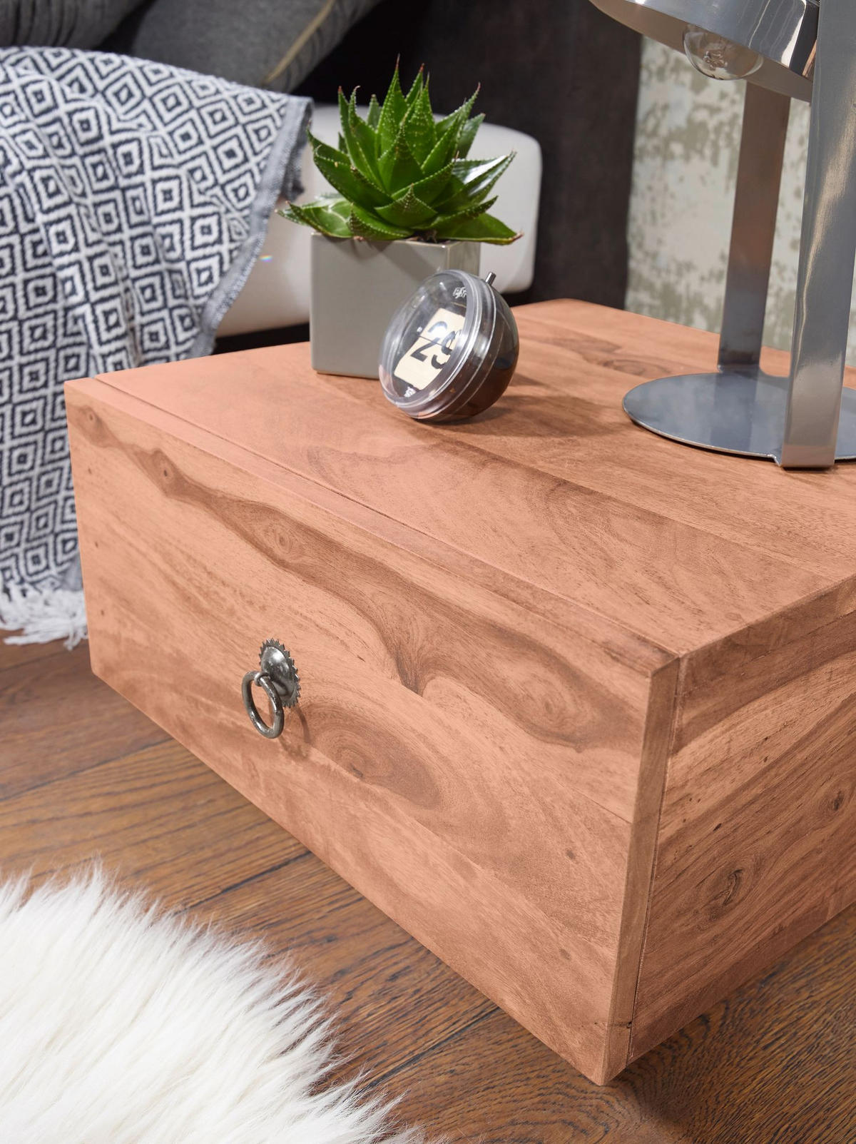 NACHTTISCH Massivholz Schublade Landhausstil Handgefertigt NAKO, Beige 40x40x25 cm - Beige, Holz/Metall (40/25/40cm) - KADIMA DESIGN