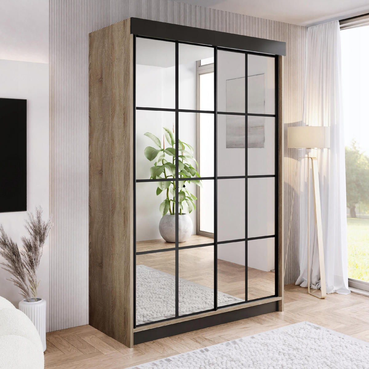 SCHIEBETÜRENSCHRANK ARI 2 mit Spiegel 150 - Sonoma Eiche - Sonoma Eiche, Holzwerkstoff (150/200/62cm) - Kier Furniture