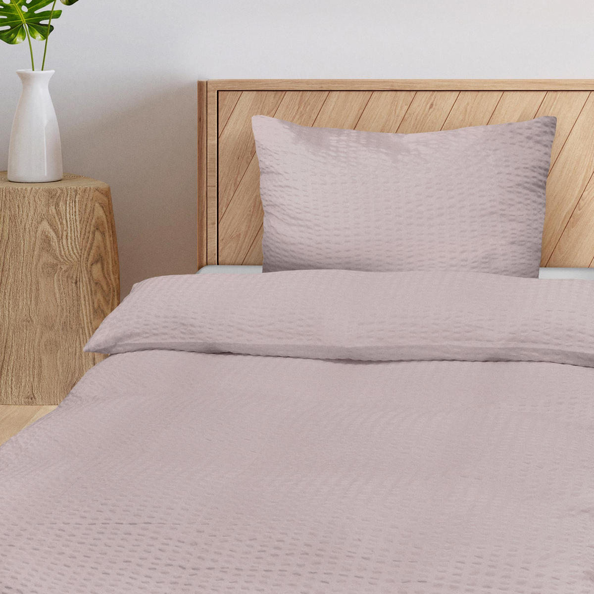 BETTWÄSCHE Meline 135/200 cm + Kissenbezug 80/80 cm Taupe Seersucker 2er Set - Taupe, Textil (80/80cm) - Beautissu 
