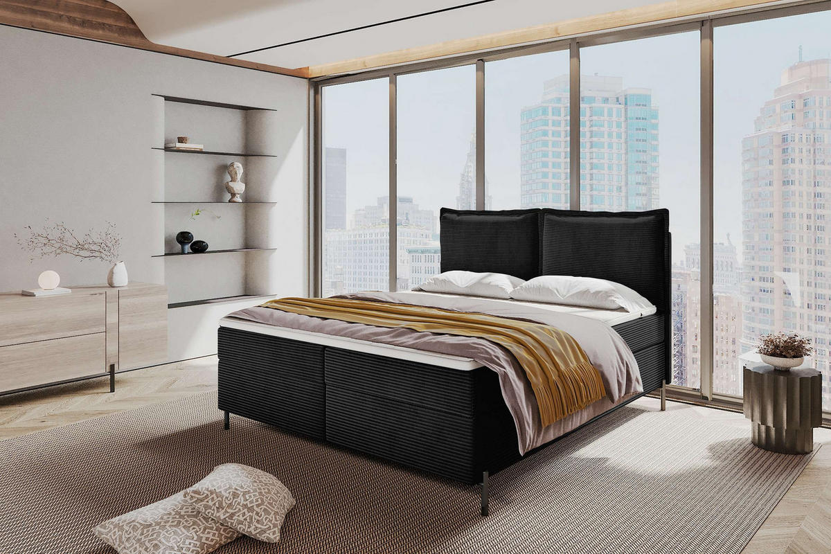 BOXSPRINGBETT VERO Cordstoff Schwarz 160/200 cm - Schwarz, Holzwerkstoff/Textil (160/200cm) - 99rooms