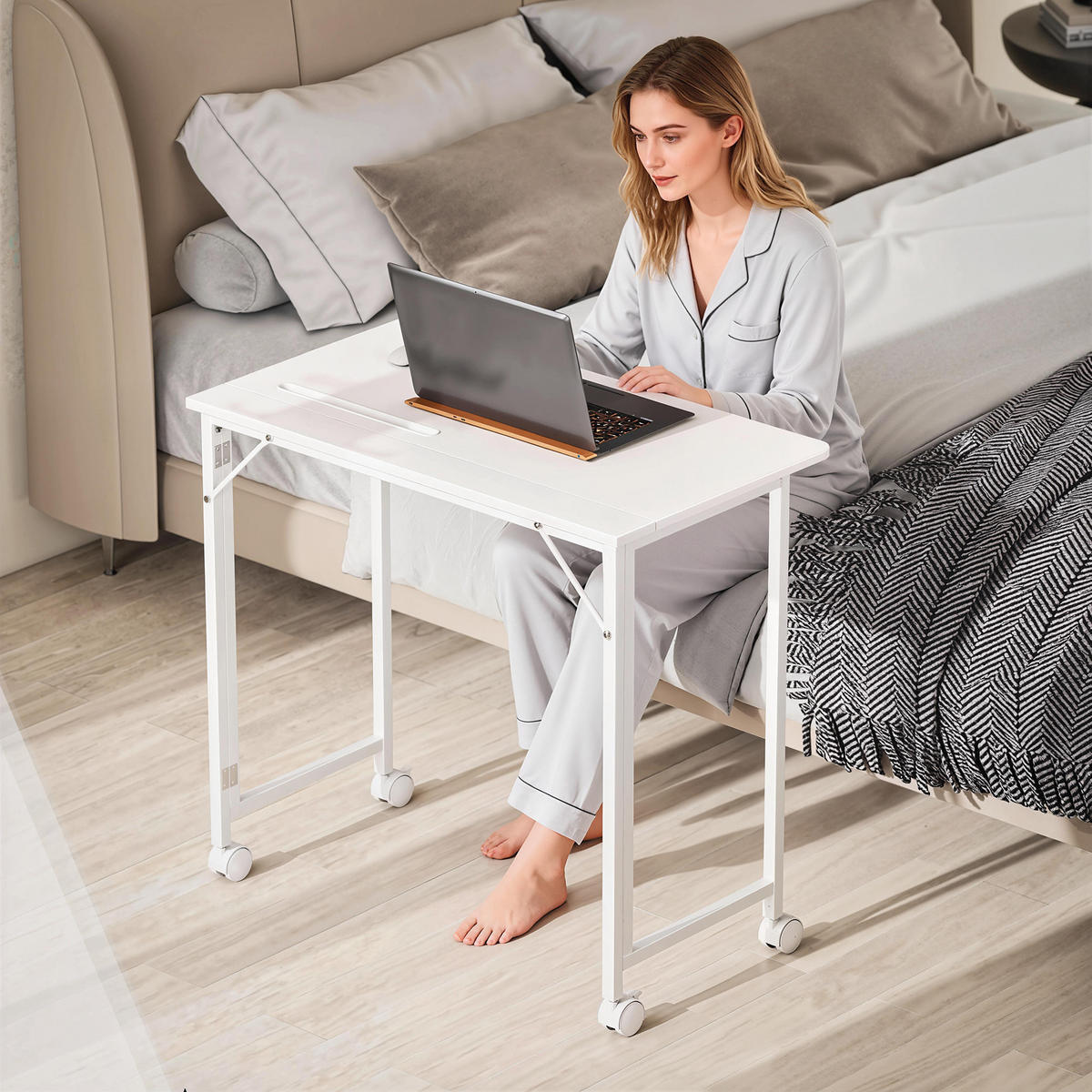 SCHREIBTISCH MDF Stahl Weiß - Weiß, Holzwerkstoff/Kunststoff (80/52/75cm) - HOMCOM