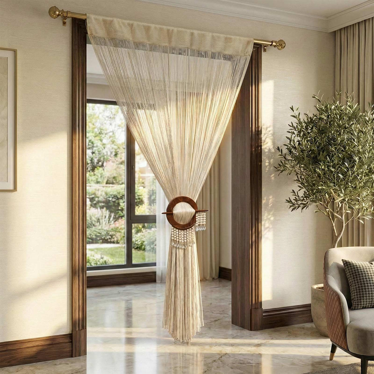 FADENVORHANG creme, 90/200 cm - Creme, Textil (90/200cm) - Homescapes