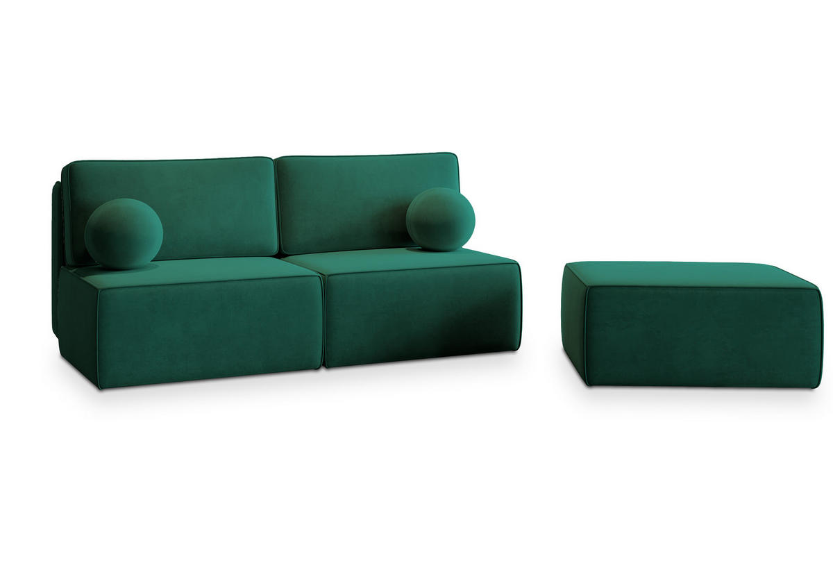 ECKSOFA VARNA M Grün Velours-Stoff mit Schlaffunktion - Grün, Holz (196/158cm) - MASSENO