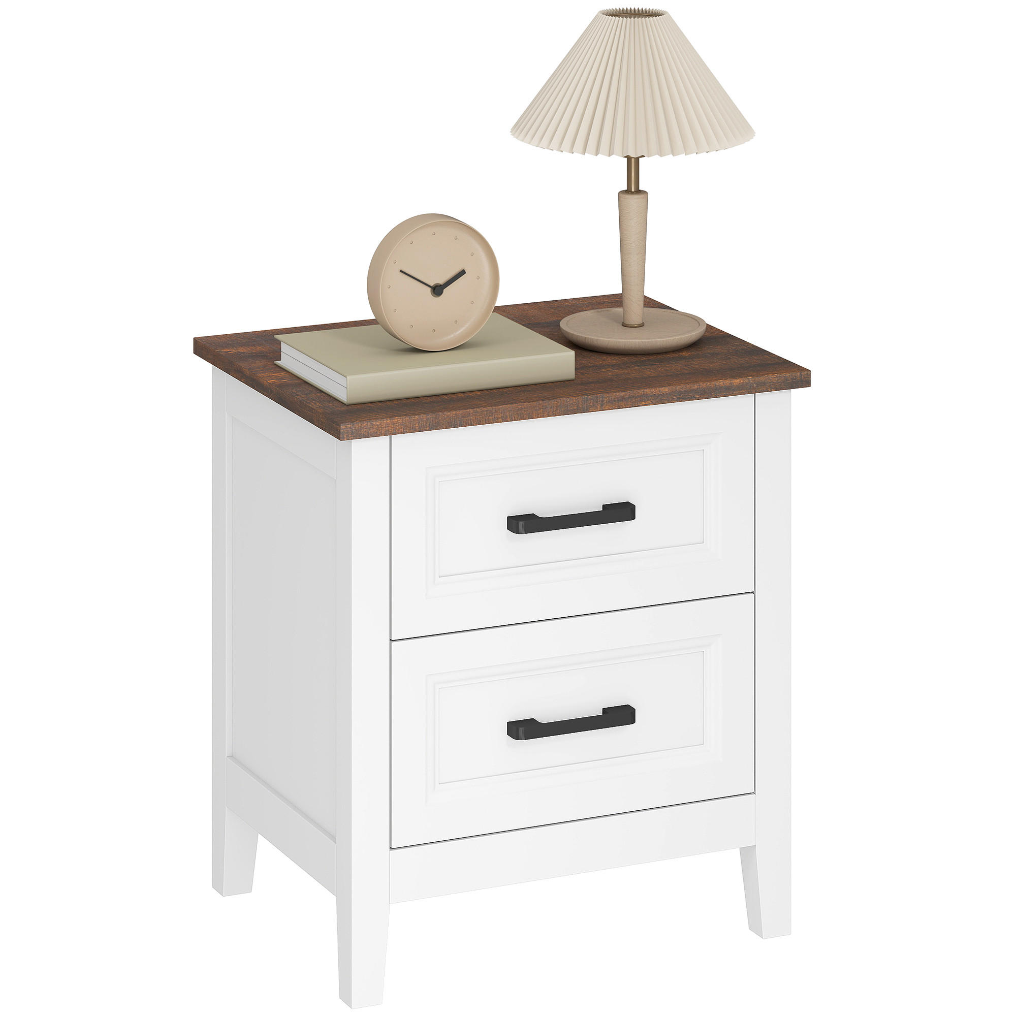 NACHTSCHRANK DE-12960 2 Schubladen, Landhausstil Weiß/Braun - Weiß, Holzwerkstoff (35/50/45cm) - ComfortXL