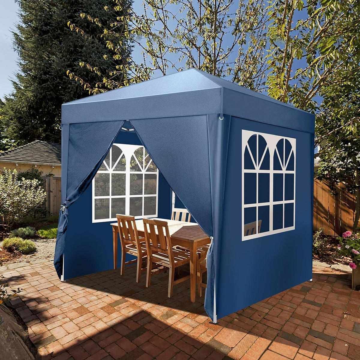 FALTPAVILLON 2 x 2 m Blau mit 4 Seitenteilen - Blau, Textil (200/245/200cm)