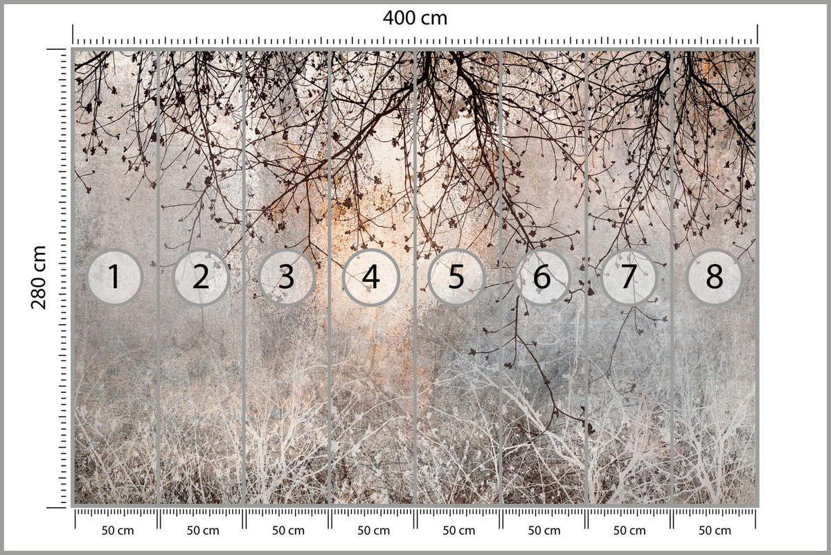 FOTOTAPETA Vetvy Betón Rastliny Abstrakcia 400 x 280 cm - oranžová/hnedá, papier (400/280cm) - Muralo